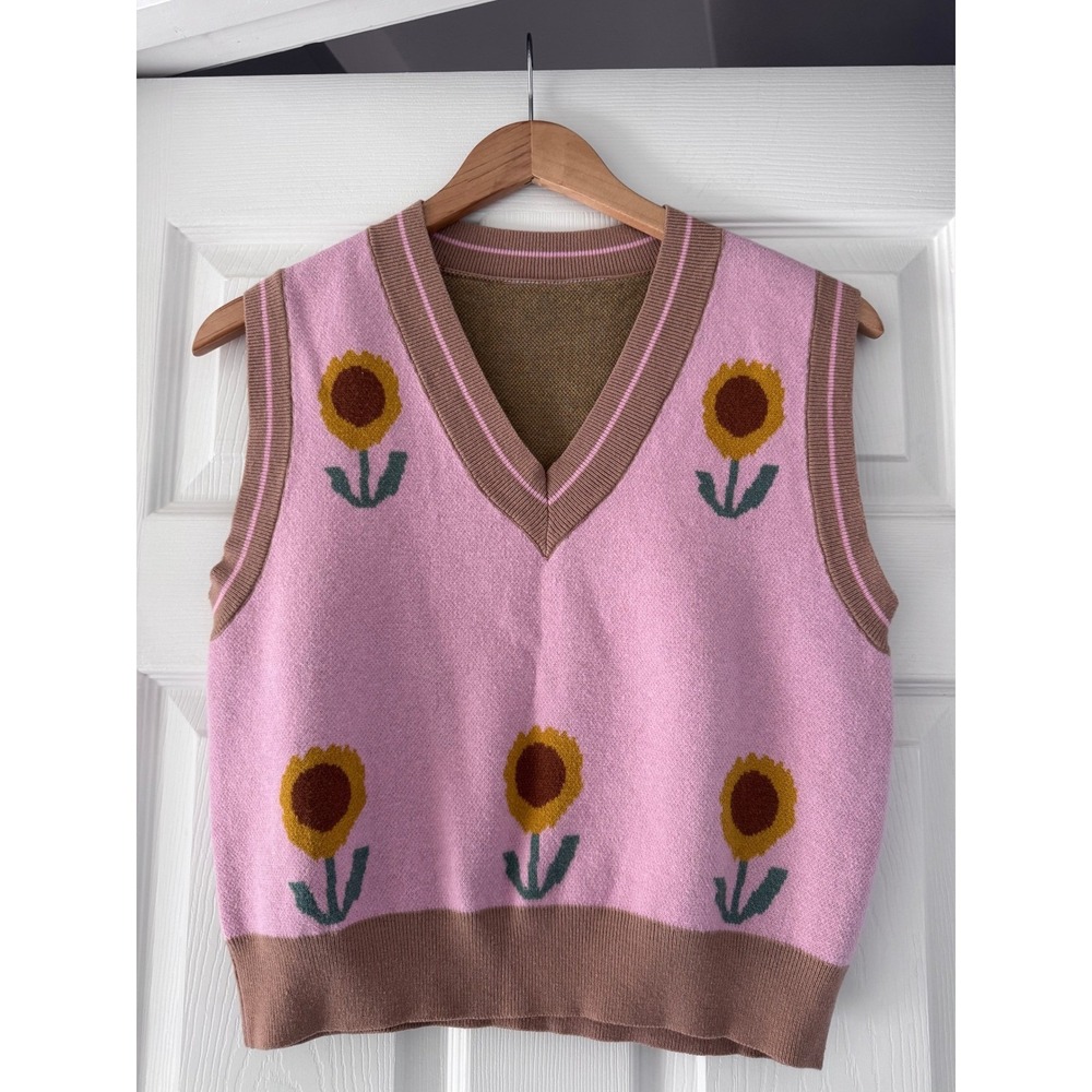 Coquette Girl Pink Sunflower Knitted Sweater Vest